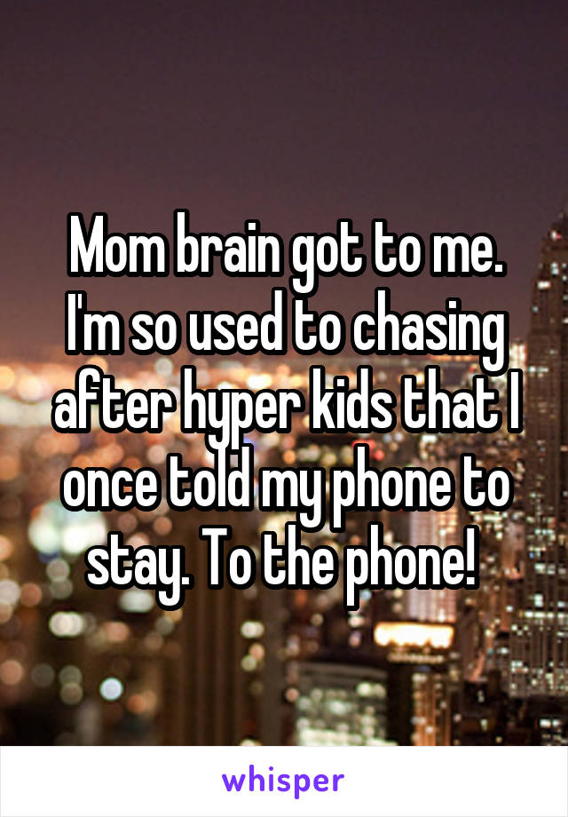 Mom brain got to me. I'm so used to chasing after hyper kids that I once told my phone to stay. To the phone! 
