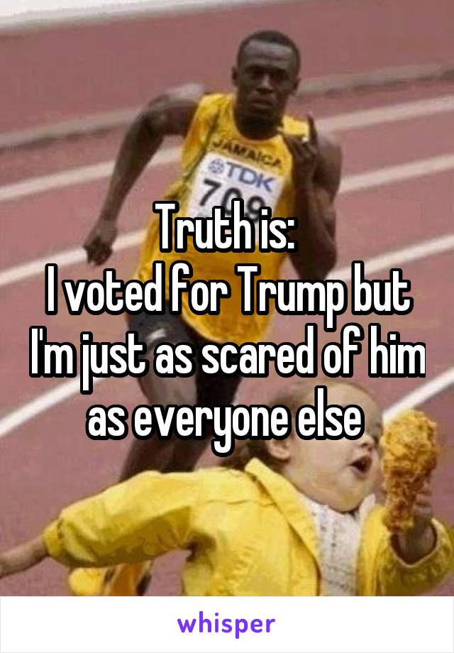 Truth is: 
I voted for Trump but I'm just as scared of him as everyone else 