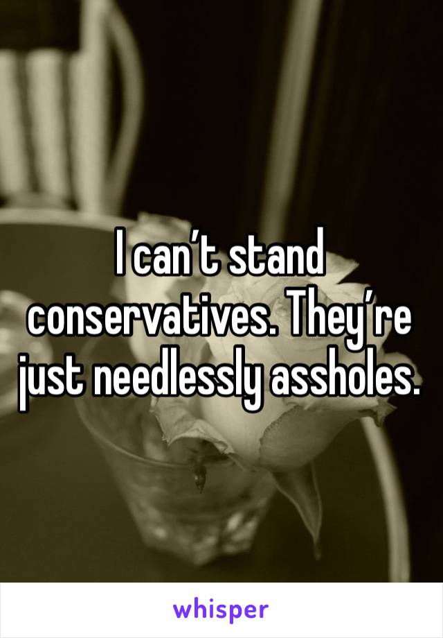 I can’t stand conservatives. They’re just needlessly assholes. 