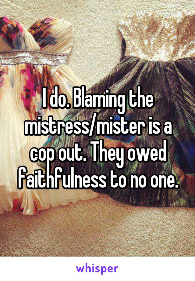 I do. Blaming the mistress/mister is a cop out. They owed faithfulness to no one.