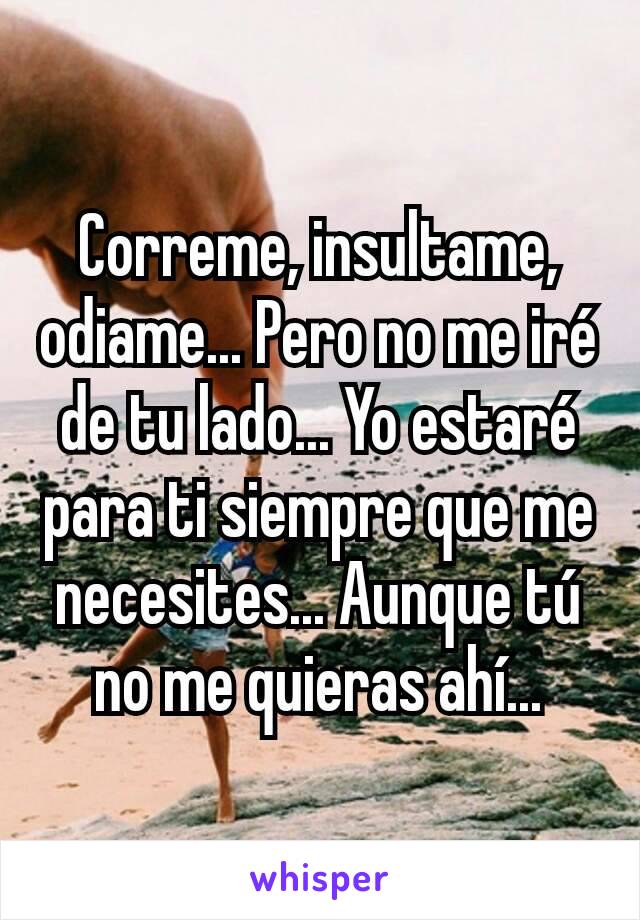 Correme, insultame, odiame... Pero no me iré de tu lado... Yo estaré para ti siempre que me necesites... Aunque tú no me quieras ahí...