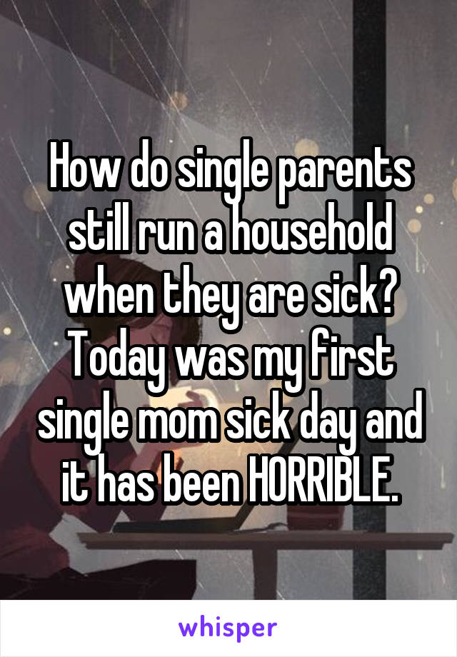 How do single parents still run a household when they are sick? Today was my first single mom sick day and it has been HORRIBLE.