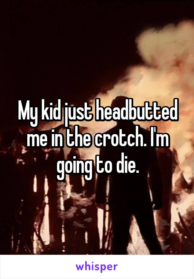 My kid just headbutted me in the crotch. I'm going to die.