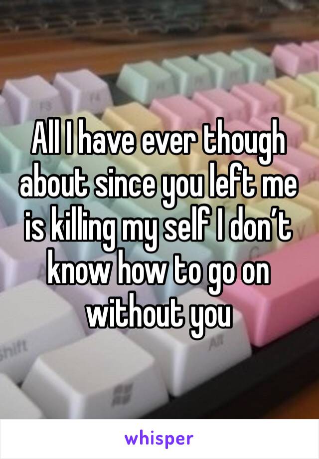 All I have ever though about since you left me is killing my self I don’t know how to go on without you 