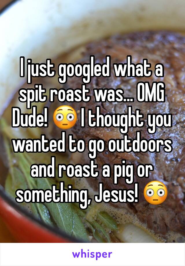 I just googled what a spit roast was... OMG Dude! 😳 I thought you wanted to go outdoors and roast a pig or something, Jesus! 😳