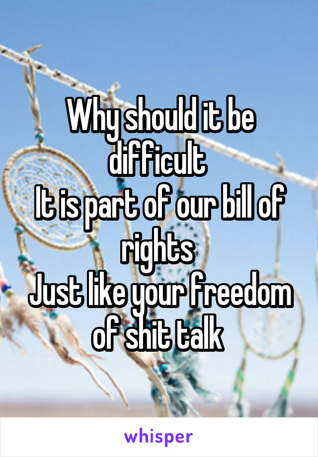 Why should it be difficult 
It is part of our bill of rights 
Just like your freedom of shit talk 