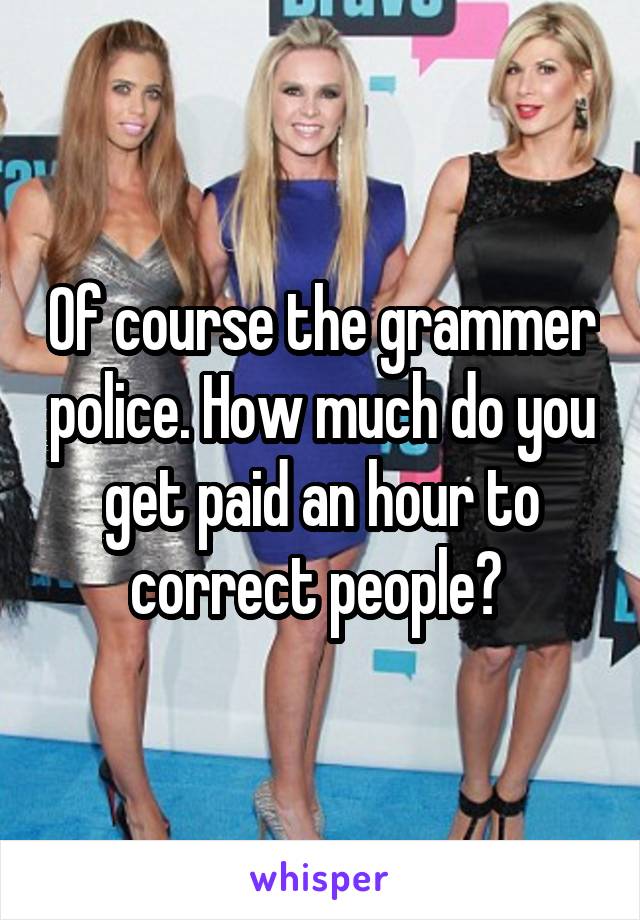 Of course the grammer police. How much do you get paid an hour to correct people? 