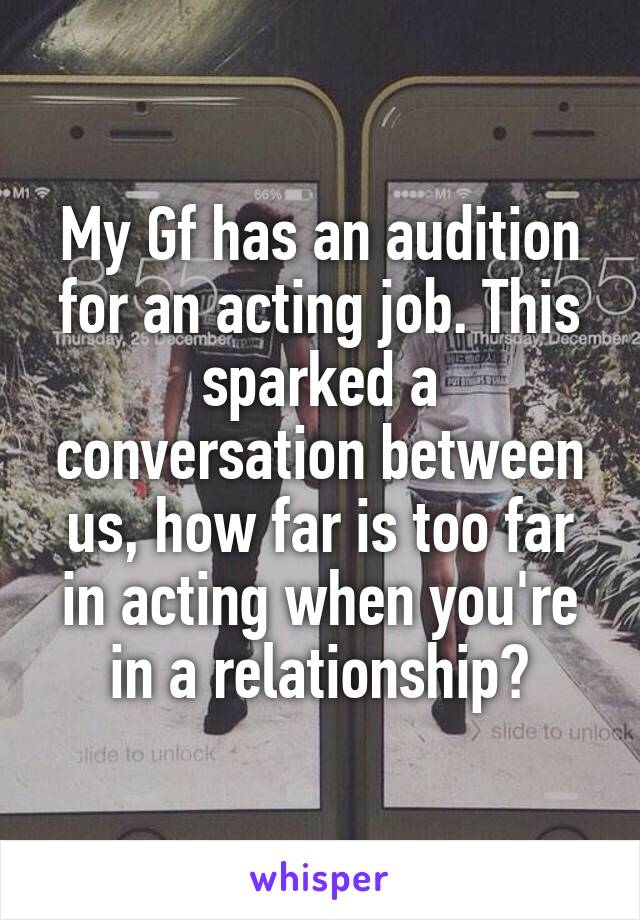 My Gf has an audition for an acting job. This sparked a conversation between us, how far is too far in acting when you're in a relationship?