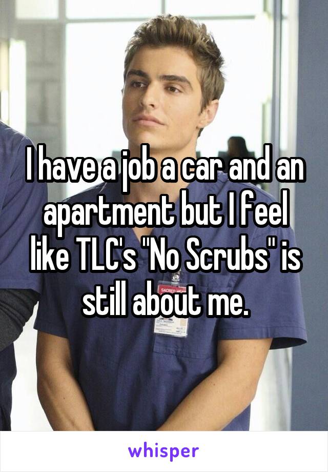 I have a job a car and an apartment but I feel like TLC's "No Scrubs" is still about me.