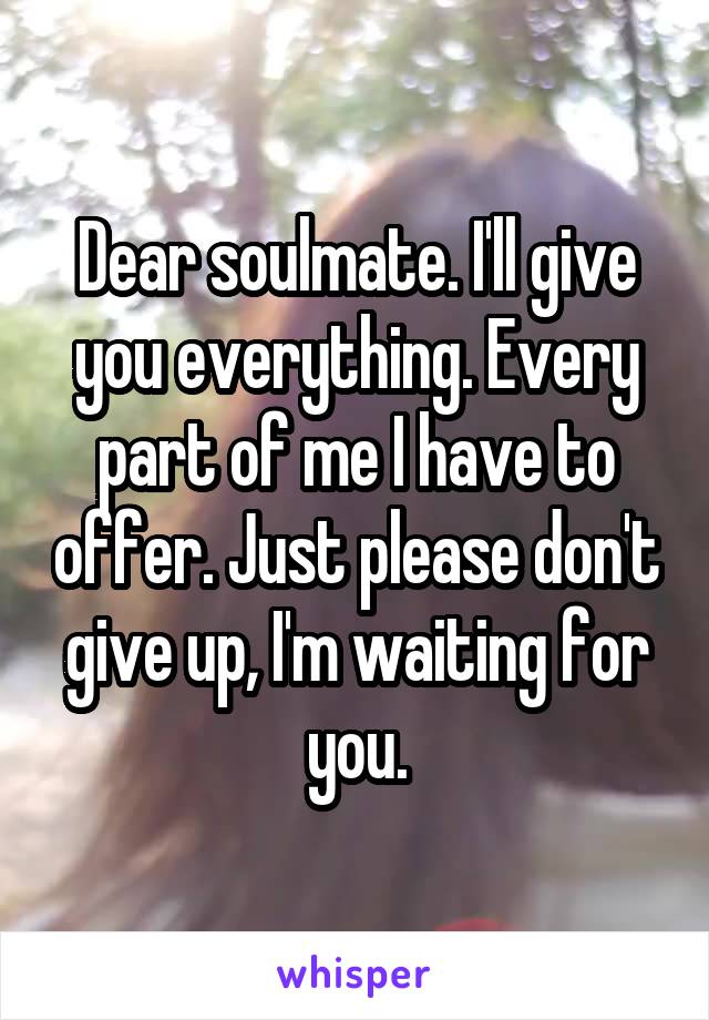 Dear soulmate. I'll give you everything. Every part of me I have to offer. Just please don't give up, I'm waiting for you.