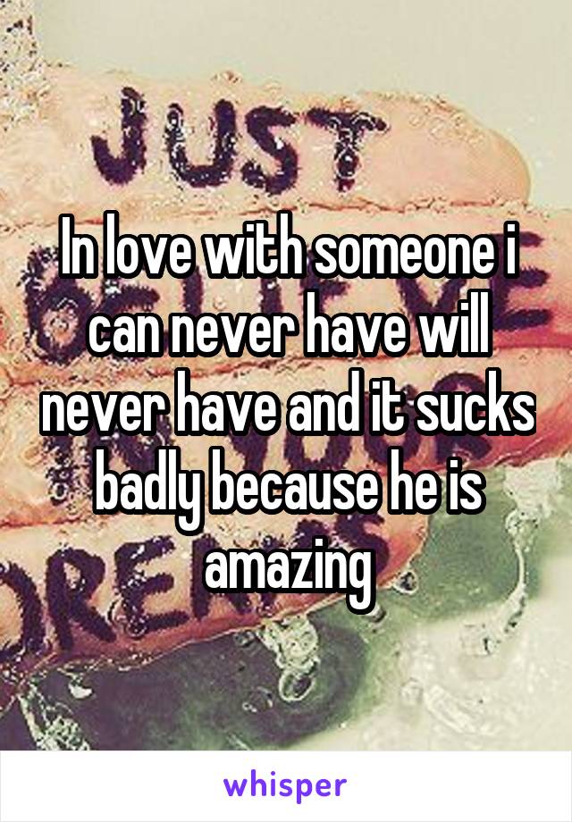 In love with someone i can never have will never have and it sucks badly because he is amazing