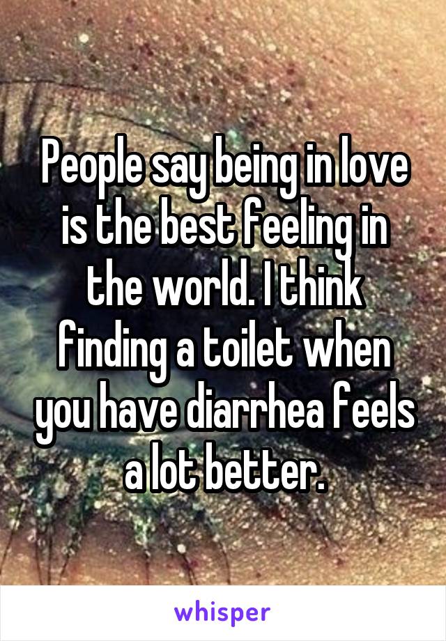 People say being in love is the best feeling in the world. I think finding a toilet when you have diarrhea feels a lot better.