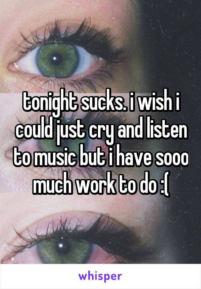 tonight sucks. i wish i could just cry and listen to music but i have sooo much work to do :(