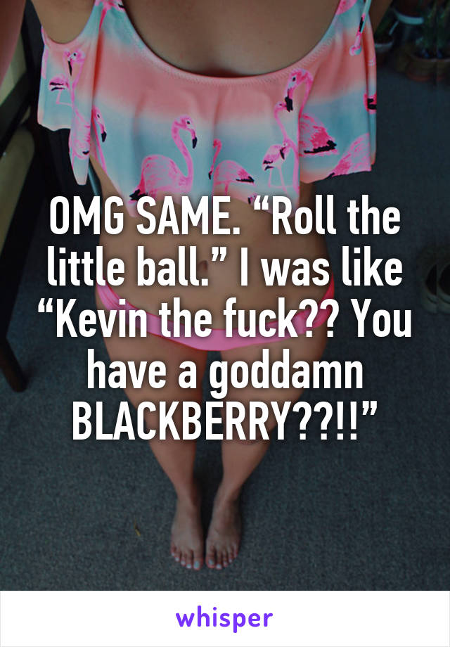 OMG SAME. “Roll the little ball.” I was like “Kevin the fuck?? You have a goddamn BLACKBERRY??!!”