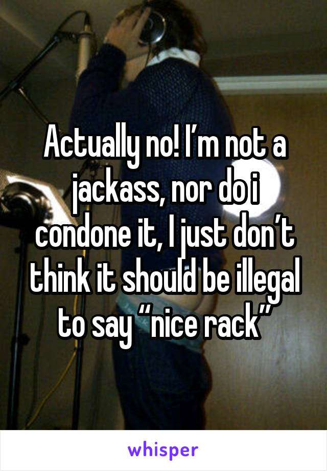 Actually no! I’m not a jackass, nor do i condone it, I just don’t think it should be illegal to say “nice rack”