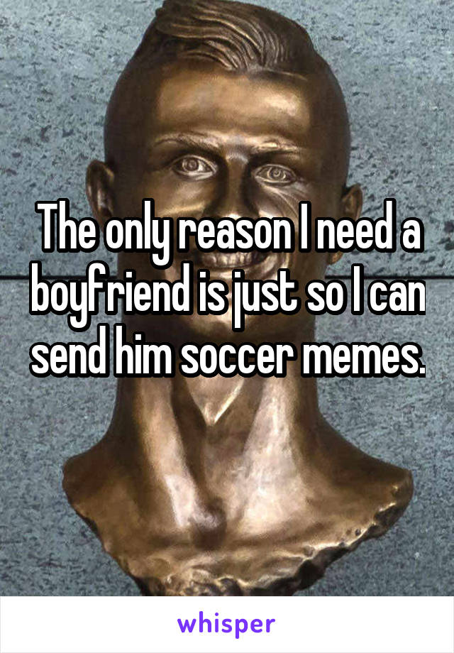 The only reason I need a boyfriend is just so I can send him soccer memes. 