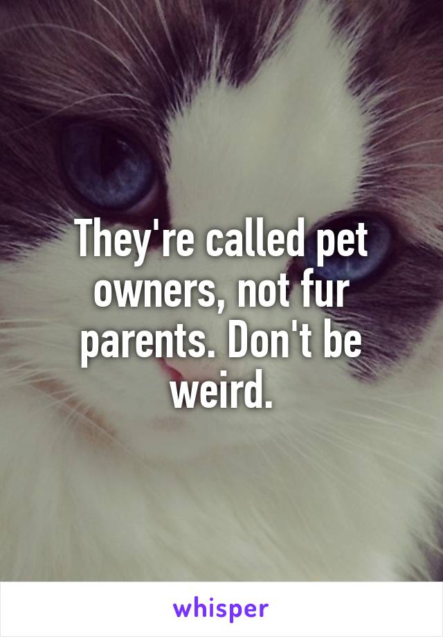 They're called pet owners, not fur parents. Don't be weird.