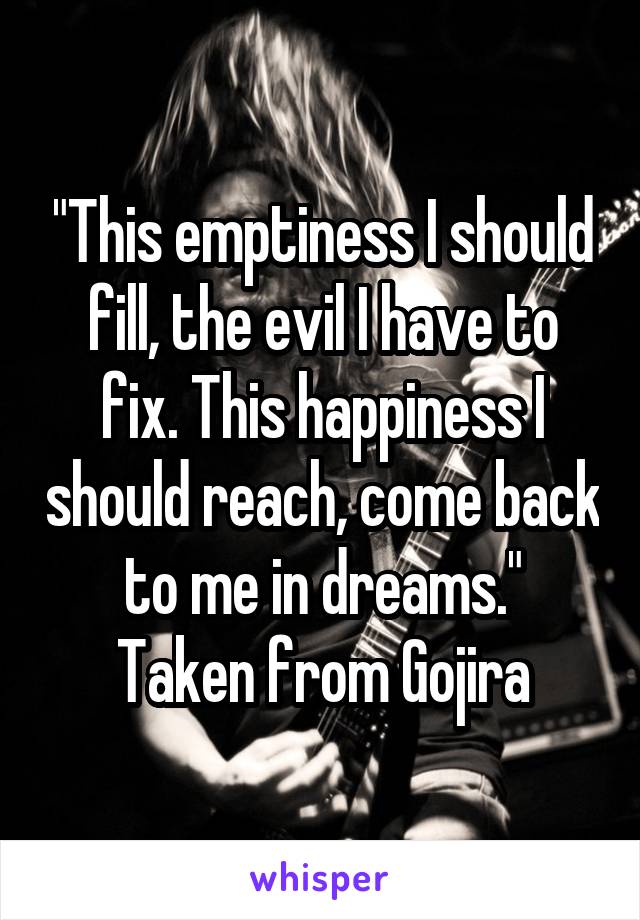 "This emptiness I should fill, the evil I have to fix. This happiness I should reach, come back to me in dreams."
Taken from Gojira