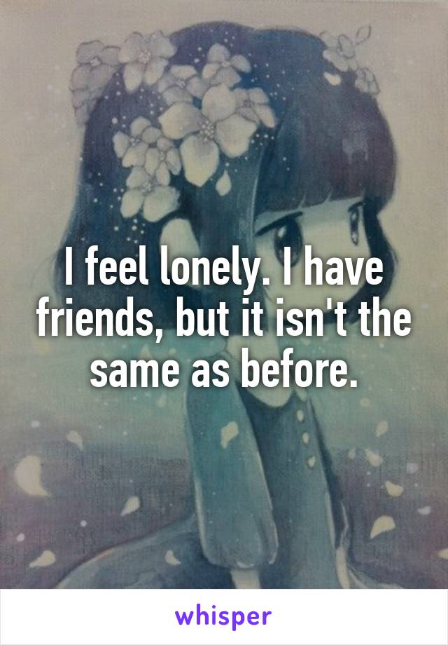 I feel lonely. I have friends, but it isn't the same as before.