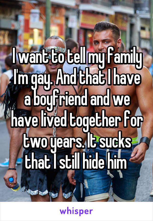 I want to tell my family I'm gay. And that I have a boyfriend and we have lived together for two years. It sucks that I still hide him 