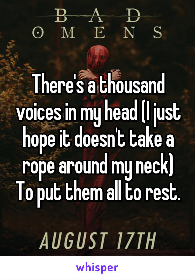 There's a thousand voices in my head (I just hope it doesn't take a rope around my neck) To put them all to rest.