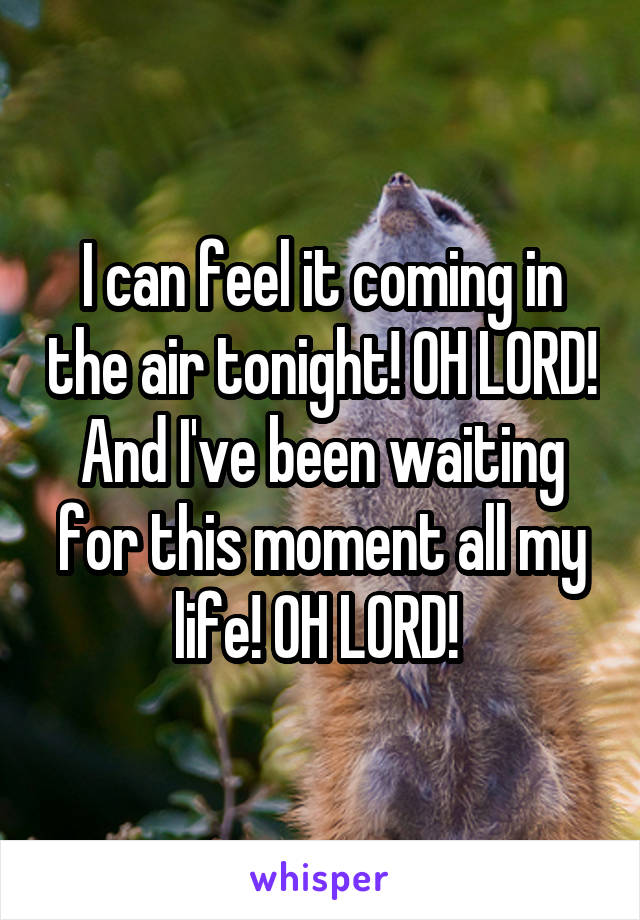 I can feel it coming in the air tonight! OH LORD! And I've been waiting for this moment all my life! OH LORD! 