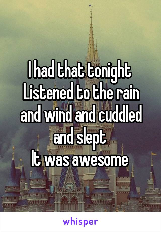 I had that tonight 
Listened to the rain and wind and cuddled and slept 
It was awesome 