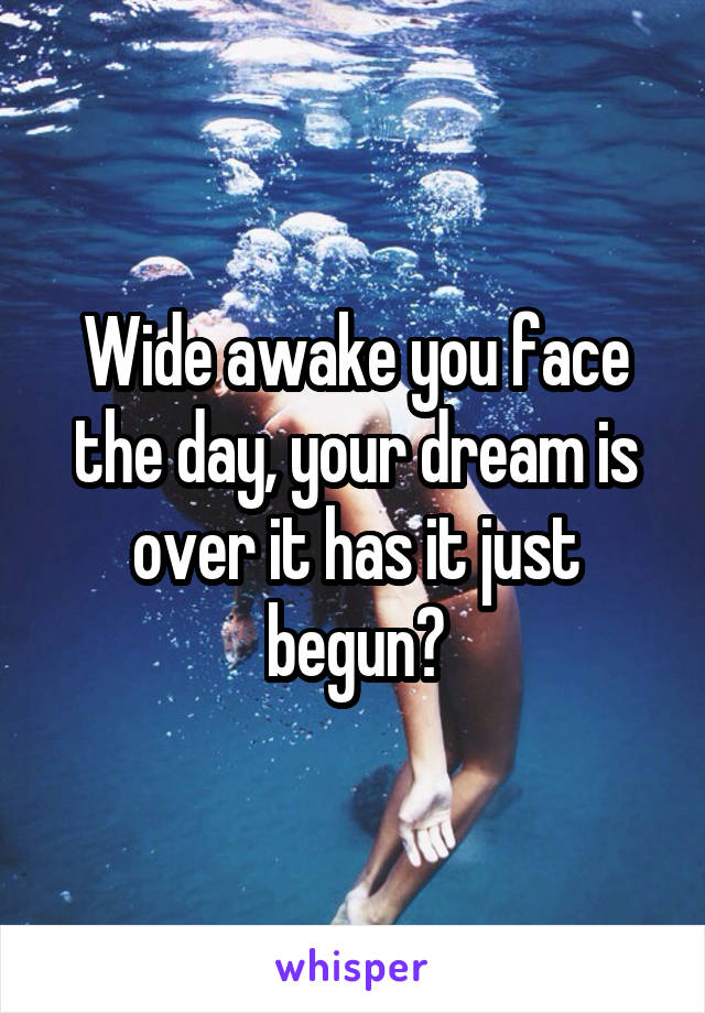 Wide awake you face the day, your dream is over it has it just begun?