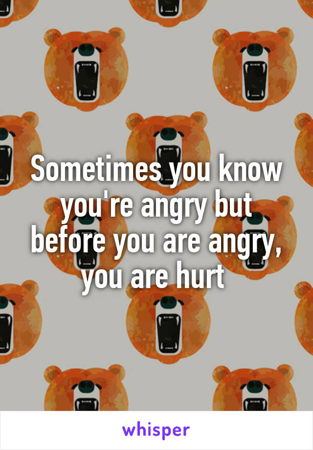 Sometimes you know you're angry but before you are angry, you are hurt 