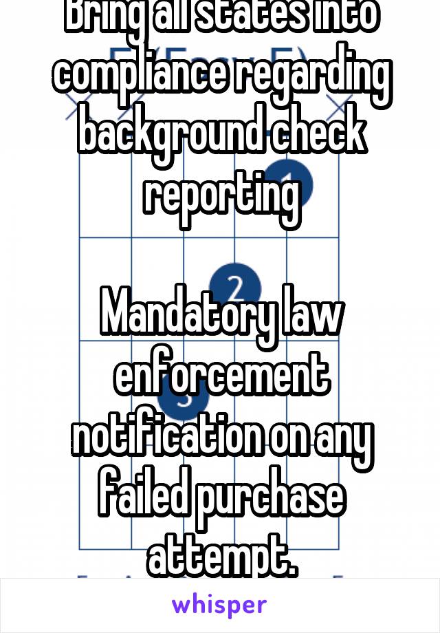 Bring all states into compliance regarding background check reporting

Mandatory law enforcement notification on any failed purchase attempt.
