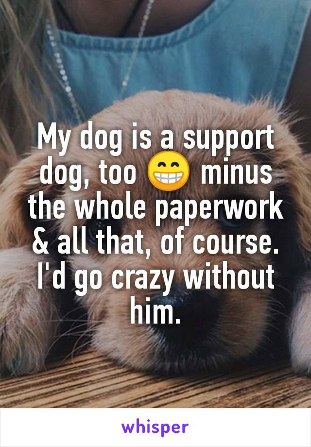 My dog is a support dog, too 😁 minus the whole paperwork & all that, of course. I'd go crazy without him.