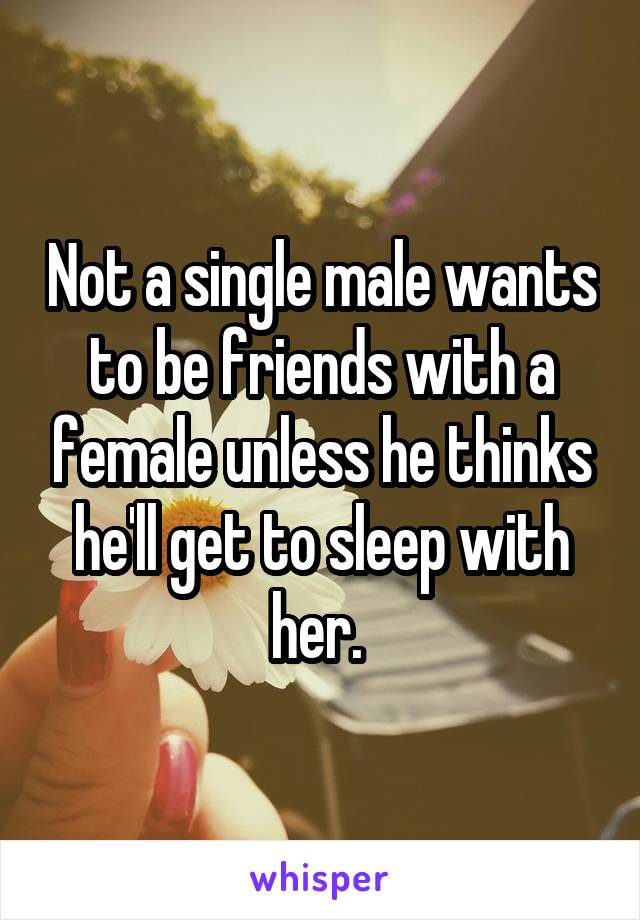 Not a single male wants to be friends with a female unless he thinks he'll get to sleep with her. 