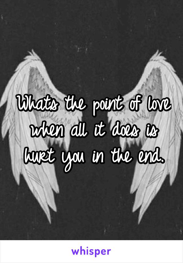 Whats the point of love when all it does is hurt you in the end.