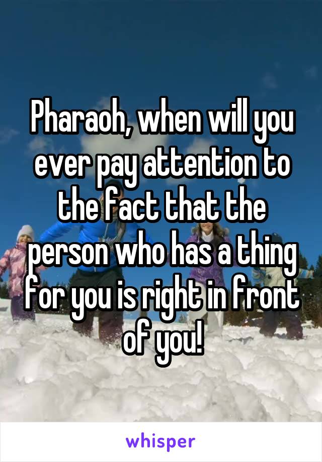 Pharaoh, when will you ever pay attention to the fact that the person who has a thing for you is right in front of you!