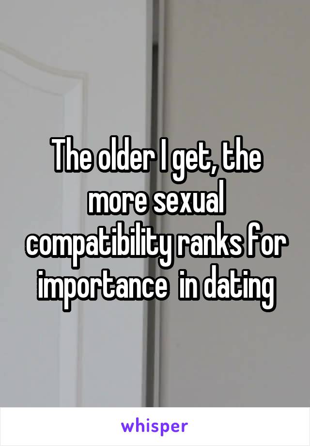 The older I get, the more sexual compatibility ranks for importance  in dating