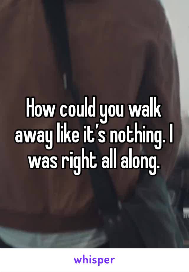 How could you walk away like it’s nothing. I was right all along. 