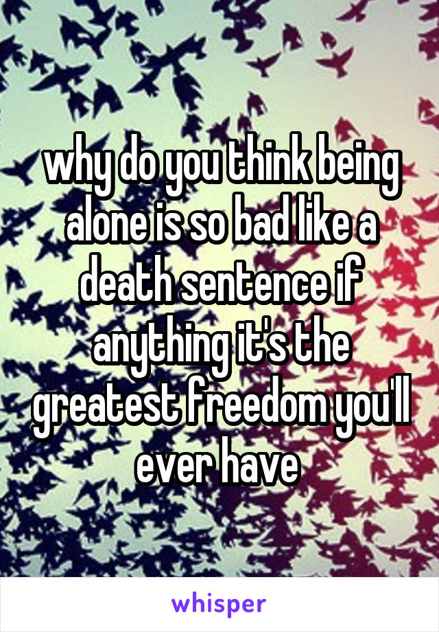 why do you think being alone is so bad like a death sentence if anything it's the greatest freedom you'll ever have 