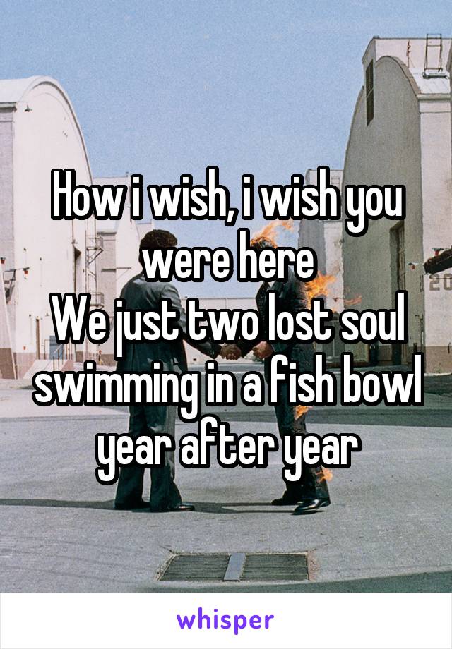 How i wish, i wish you were here
We just two lost soul swimming in a fish bowl year after year