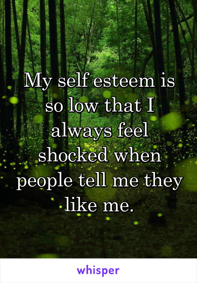 My self esteem is so low that I always feel shocked when people tell me they like me.