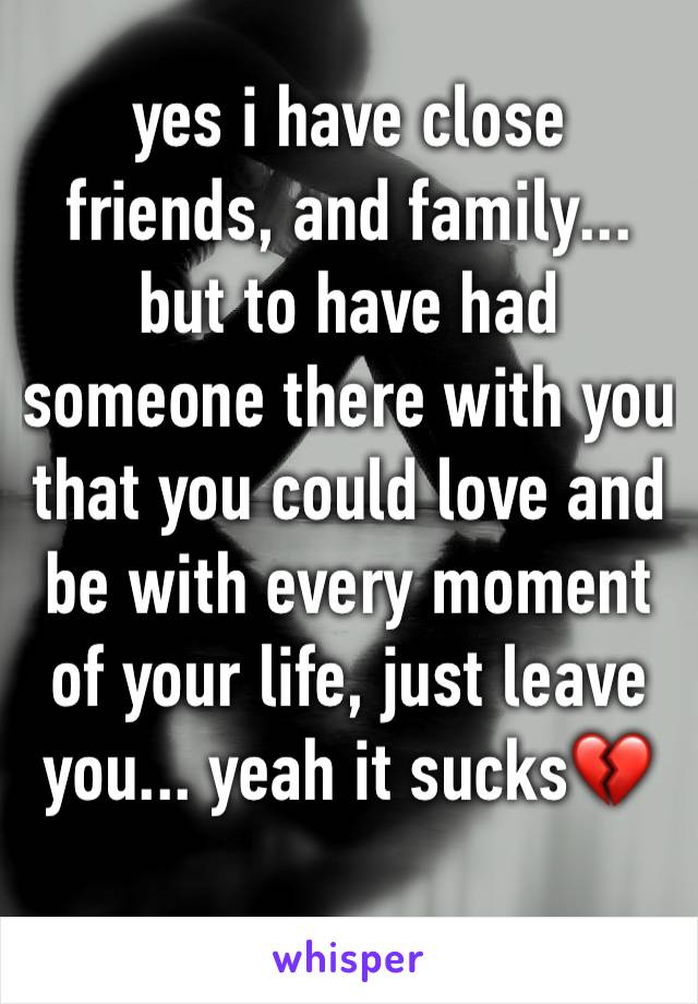 yes i have close friends, and family... but to have had someone there with you that you could love and be with every moment of your life, just leave you... yeah it sucks💔
