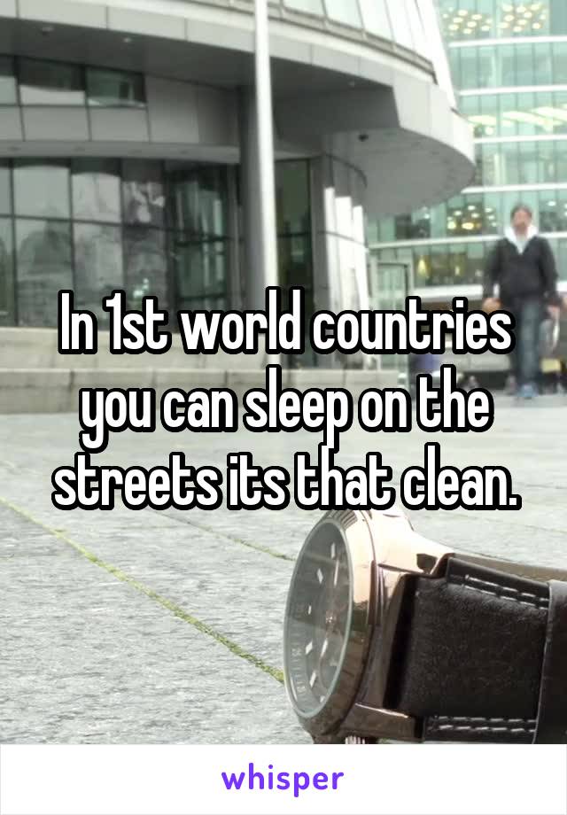 In 1st world countries you can sleep on the streets its that clean.