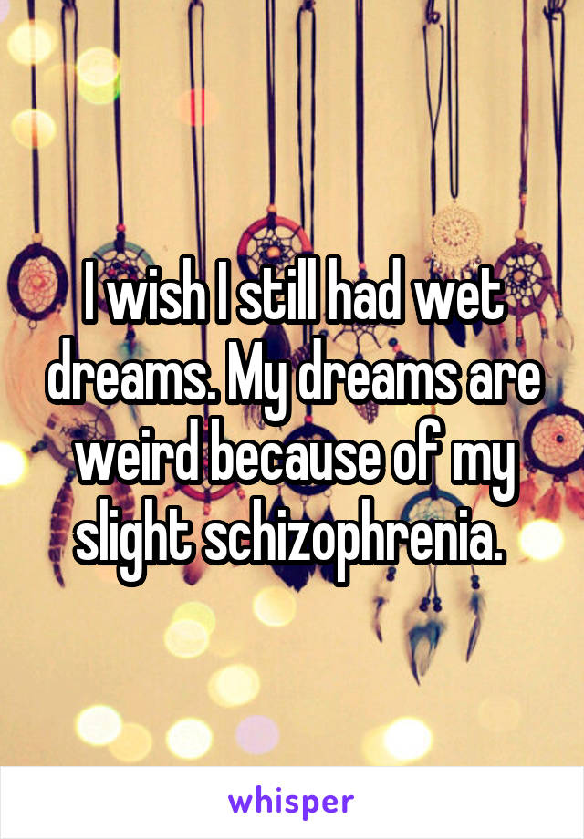 I wish I still had wet dreams. My dreams are weird because of my slight schizophrenia. 