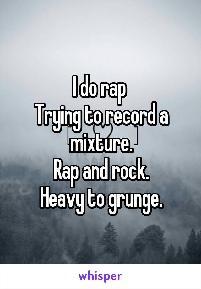 I do rap 
Trying to record a mixture.
Rap and rock.
Heavy to grunge.