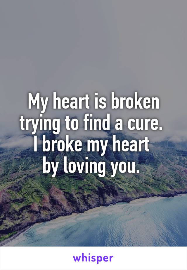 My heart is broken trying to find a cure. 
I broke my heart 
by loving you. 