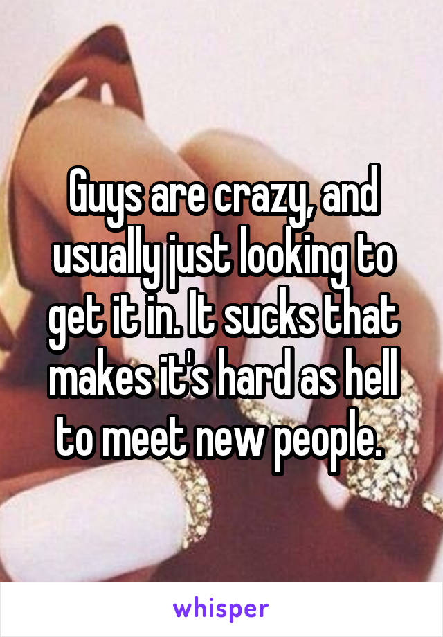 Guys are crazy, and usually just looking to get it in. It sucks that makes it's hard as hell to meet new people. 