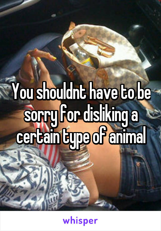 You shouldnt have to be sorry for disliking a certain type of animal