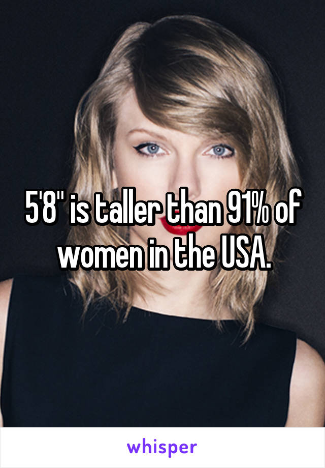 5'8" is taller than 91% of women in the USA.