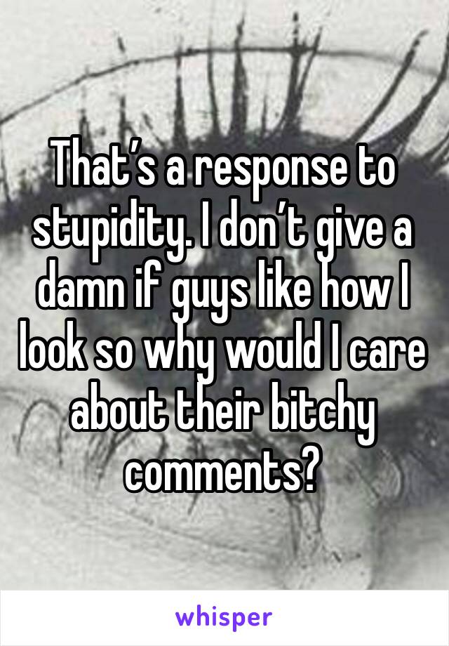 That’s a response to stupidity. I don’t give a damn if guys like how I look so why would I care about their bitchy comments?