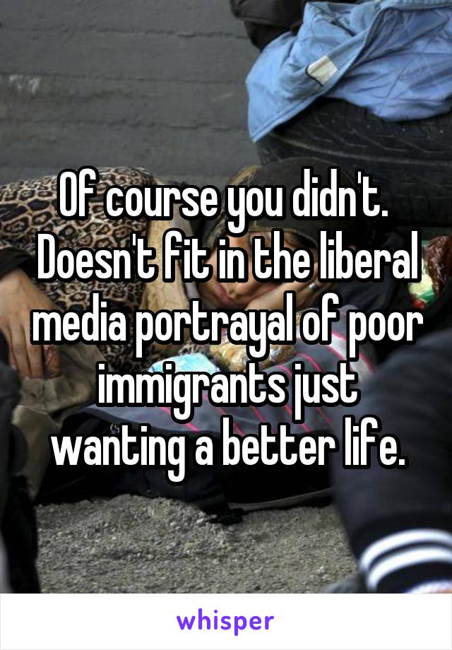 Of course you didn't.  Doesn't fit in the liberal media portrayal of poor immigrants just wanting a better life.