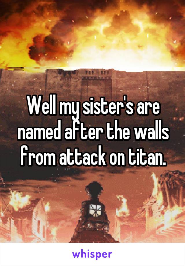Well my sister's are named after the walls from attack on titan.